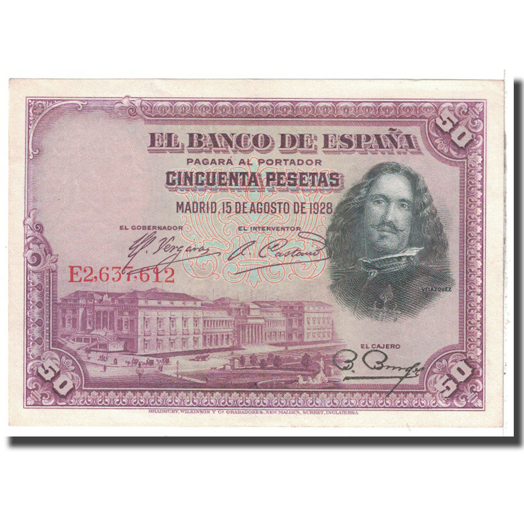 Banknote, Spain, 50 Pesetas, 1928, 1928-08-15, KM:75b, UNC(65-70)