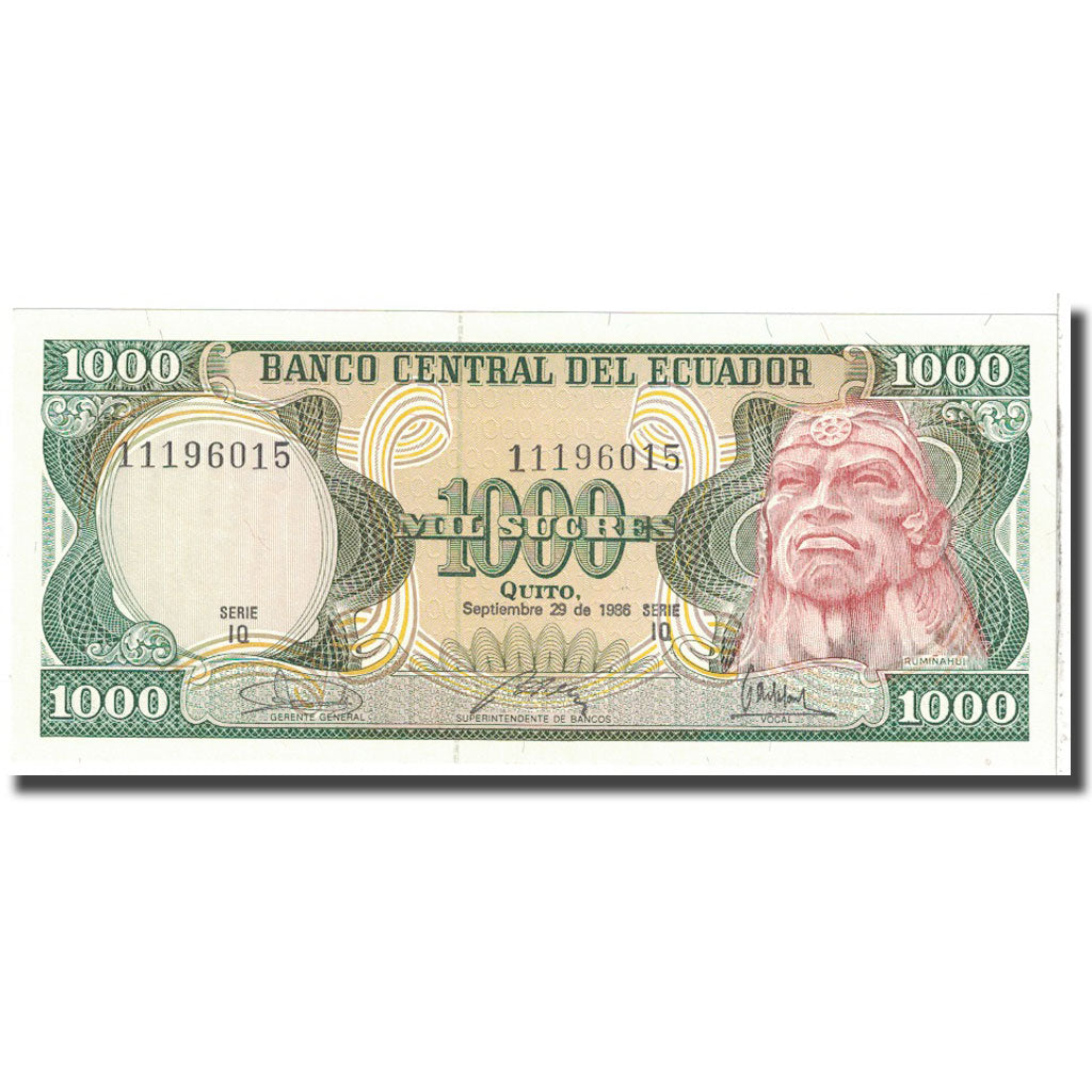 Banknote, Ecuador, 1000 Sucres, 1986, 1986-04-29, KM:125a, UNC(65-70)