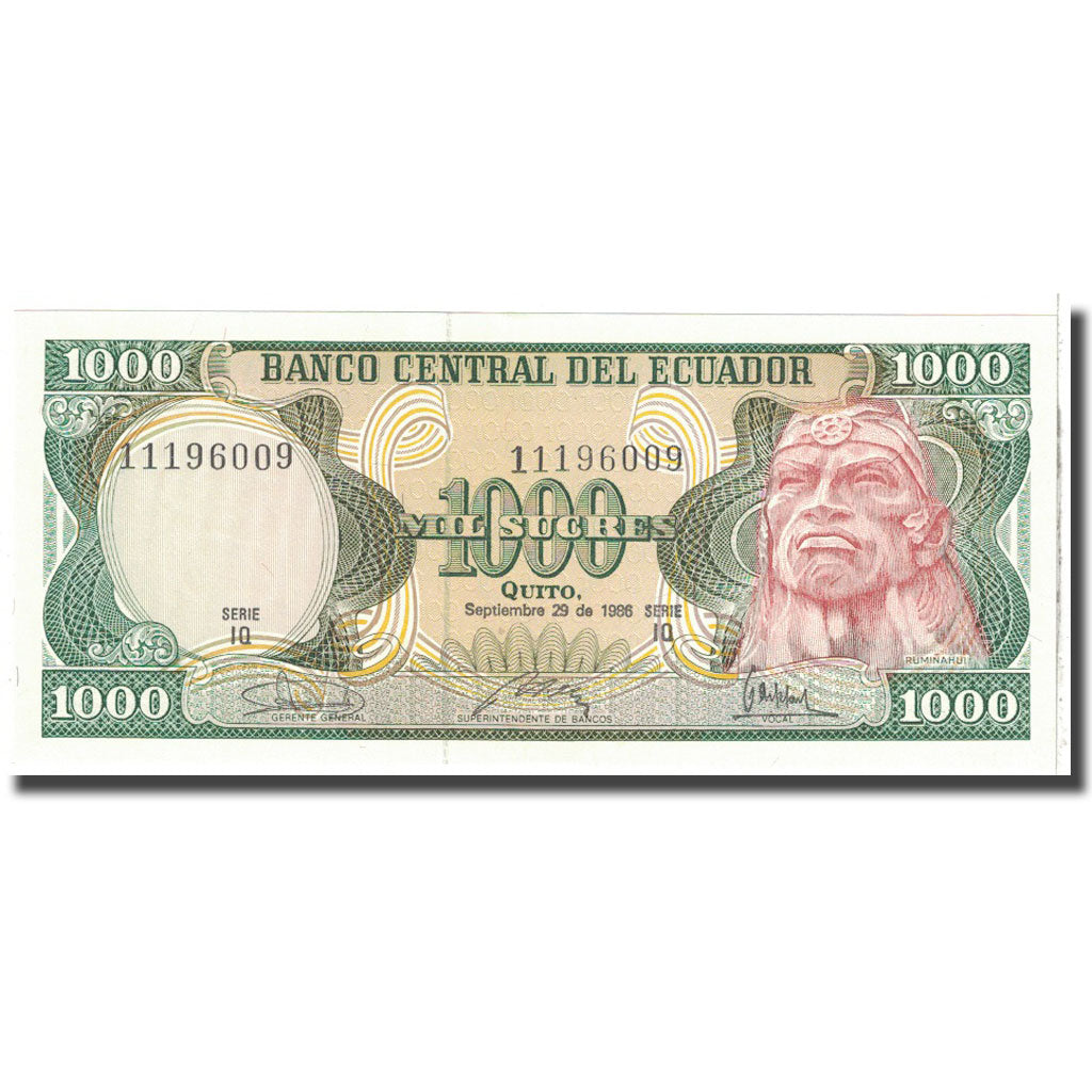 Banknote, Ecuador, 1000 Sucres, 1986, 1986-04-29, KM:125a, UNC(65-70)