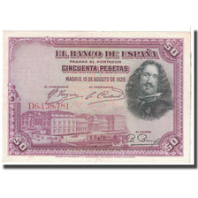 Nota, Espanha, 50 Pesetas, 1928, 1928-08-15, KM:75b, AU(55-58)
