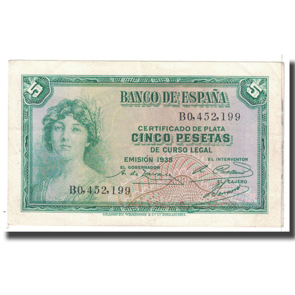 Banknot, Hiszpania, 5 Pesetas, 1935, KM:85a, AU(55-58)