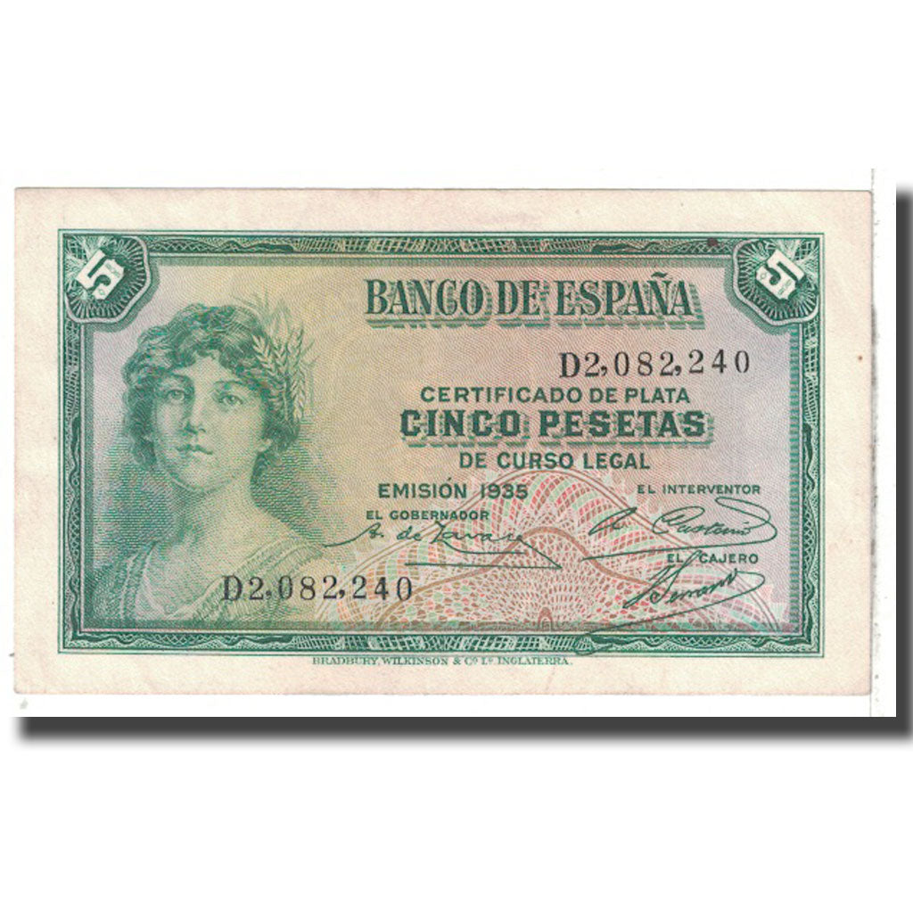 Billet, Espagne, 5 Pesetas, 1935, KM:85a, SUP