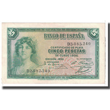Billet, Espagne, 5 Pesetas, 1935, KM:85a, SUP