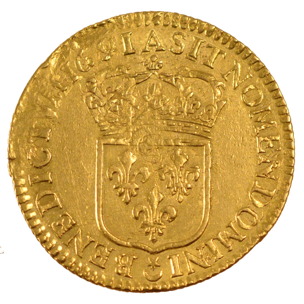FRANCE, Double louis d'or à l'écu, 2 Louis D'or, 1691, Paris, KM #280.1, EF(40-4