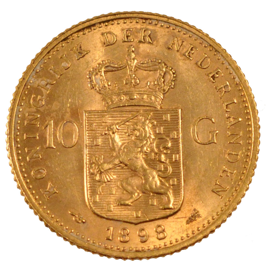 Netherlands, 10 Gulden, 1898, Utrecht, KM #124, AU(55-58), Gold, 22.5, 6.73