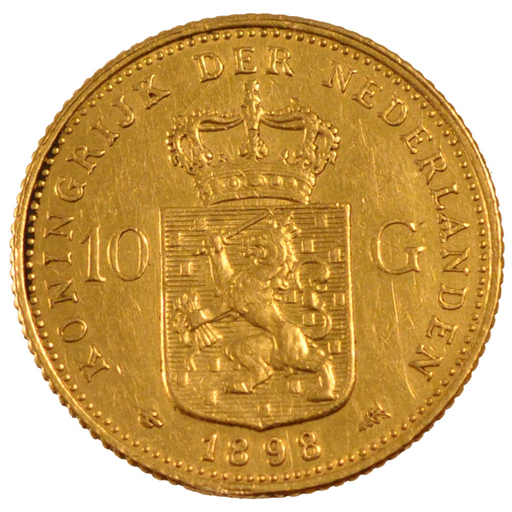 Netherlands, 10 Gulden, 1898, Utrecht, KM #124, AU(55-58), Gold, 22.5, 6.72
