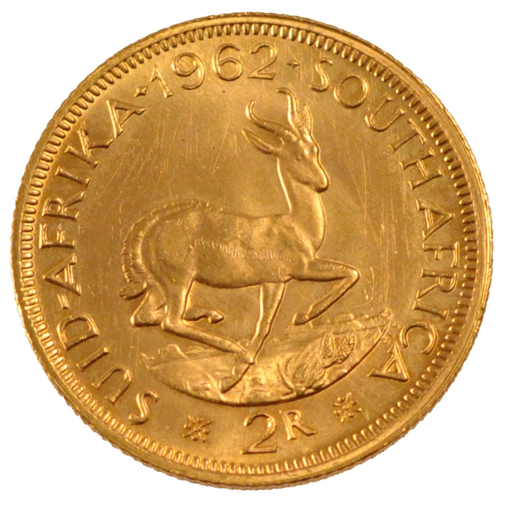 SOUTH AFRICA, 2 Rand, 1962, KM #64, MS(60-62), Gold, 8.01