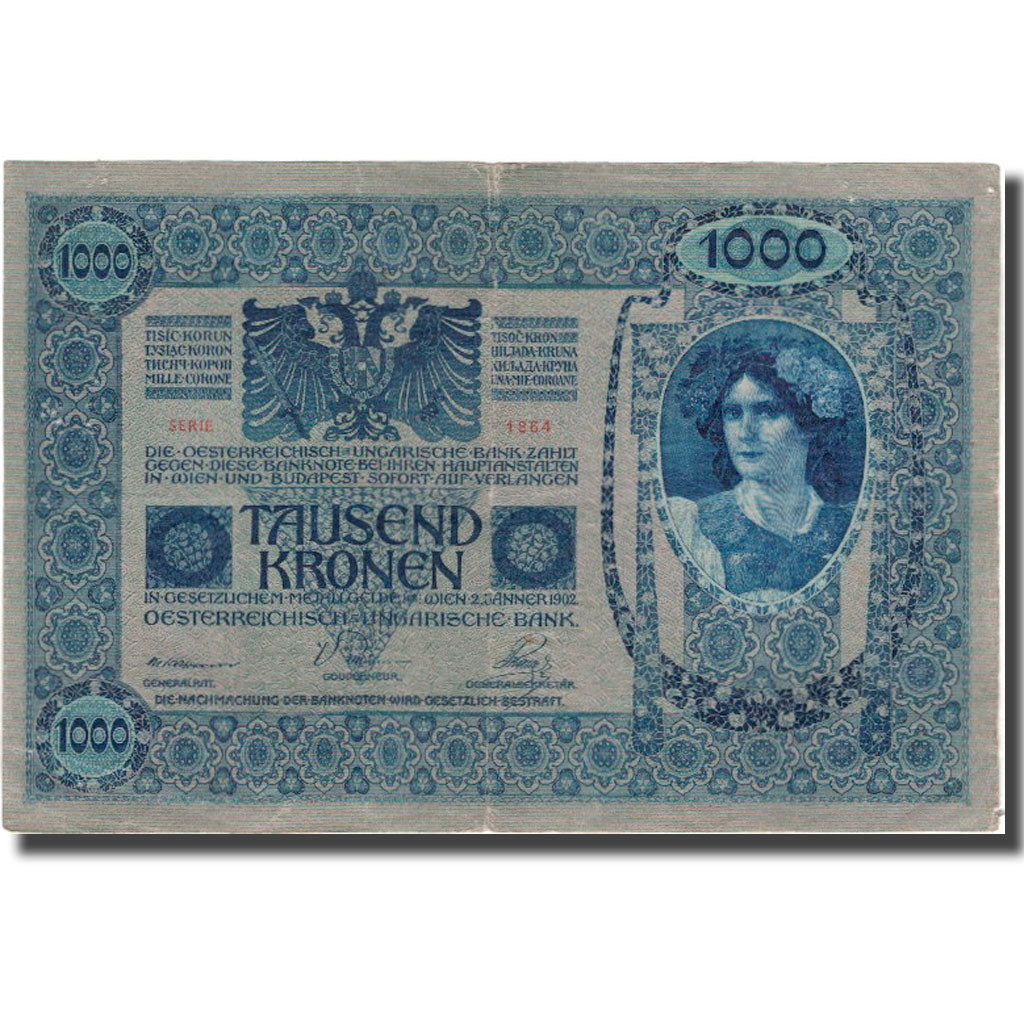Nota, Áustria, 1000 Kronen, 1902, KM:59, EF(40-45)