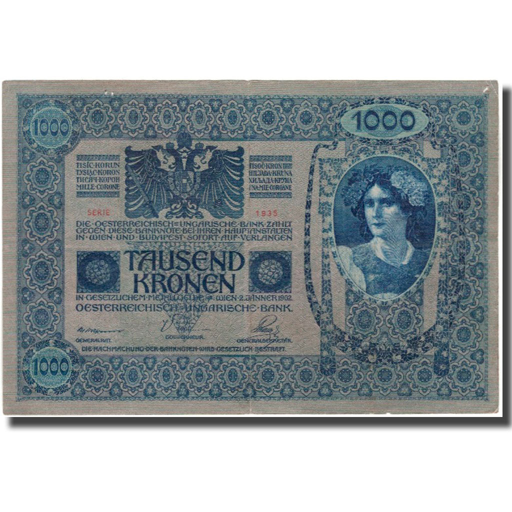 Banknot, Austria, 1000 Kronen, 1902, KM:59, EF(40-45)