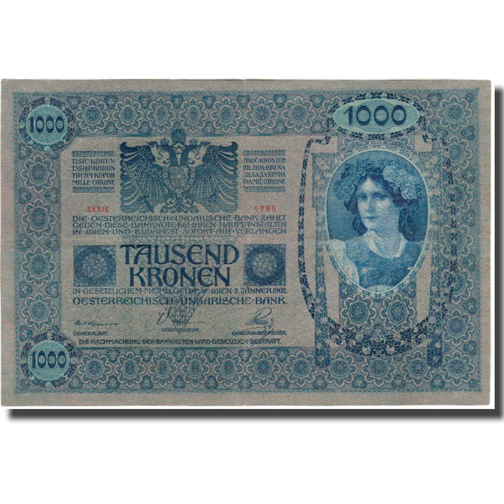 Nota, Áustria, 1000 Kronen, 1902, KM:59, EF(40-45)