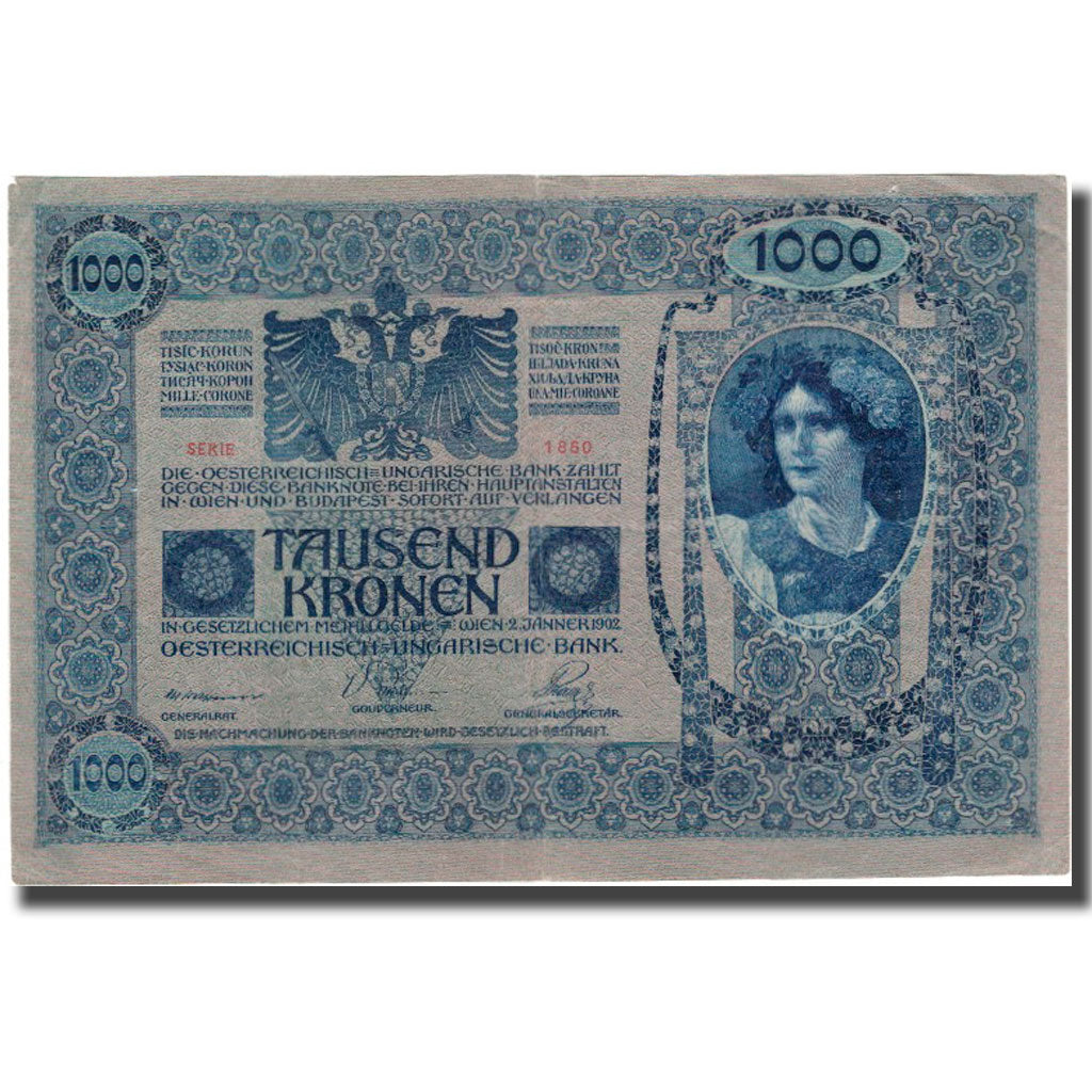 Nota, Áustria, 1000 Kronen, 1902, KM:59, EF(40-45)