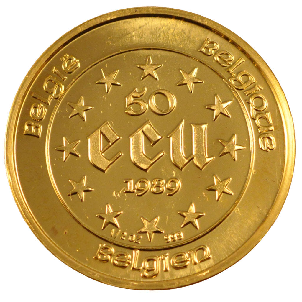 BELGIUM, 50 ECU, 1989, KM #174, MS(63), Gold, 29, 15.62