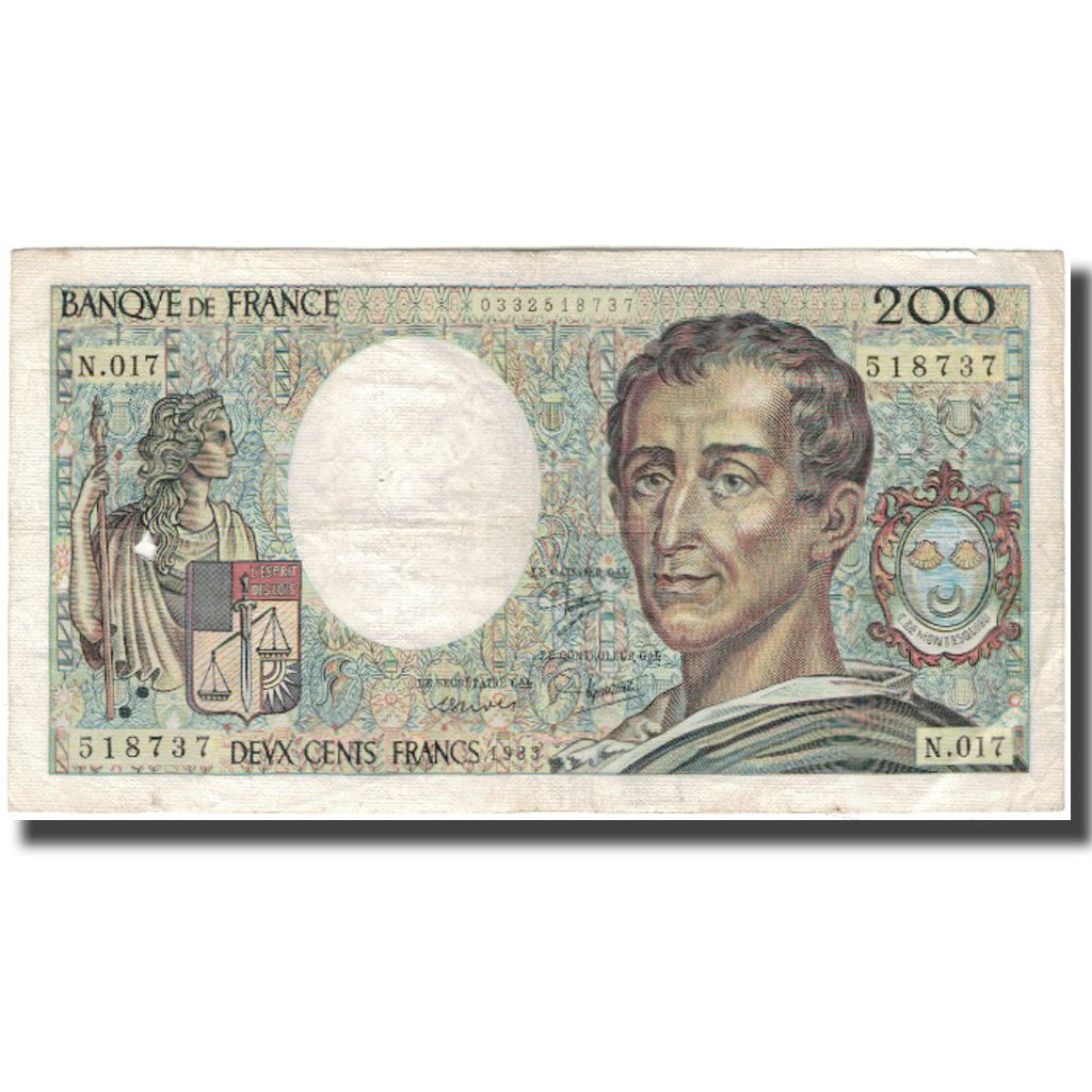 França, 200 Francs, Montesquieu, 1983, F(12-15), Fayette:70.3, KM:155a