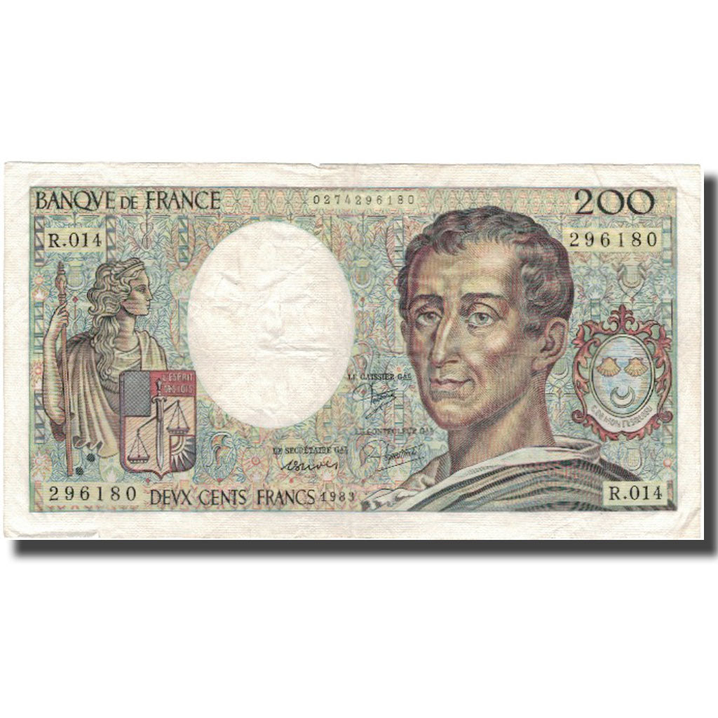 France, 200 Francs, Montesquieu, 1983, VF(20-25), Fayette:70.3, KM:155a