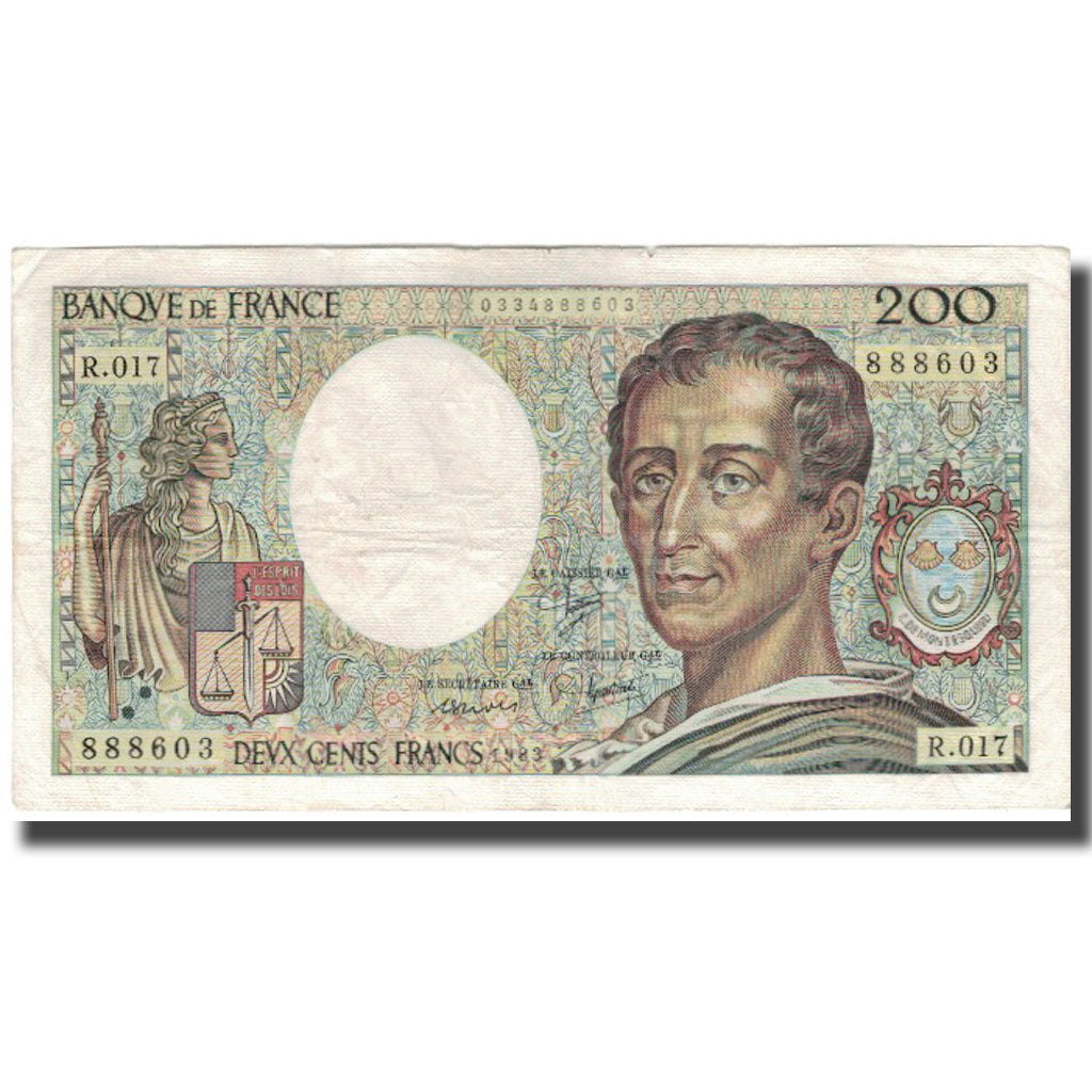 France, 200 Francs, Montesquieu, 1983, VF(20-25), Fayette:70.3, KM:155a