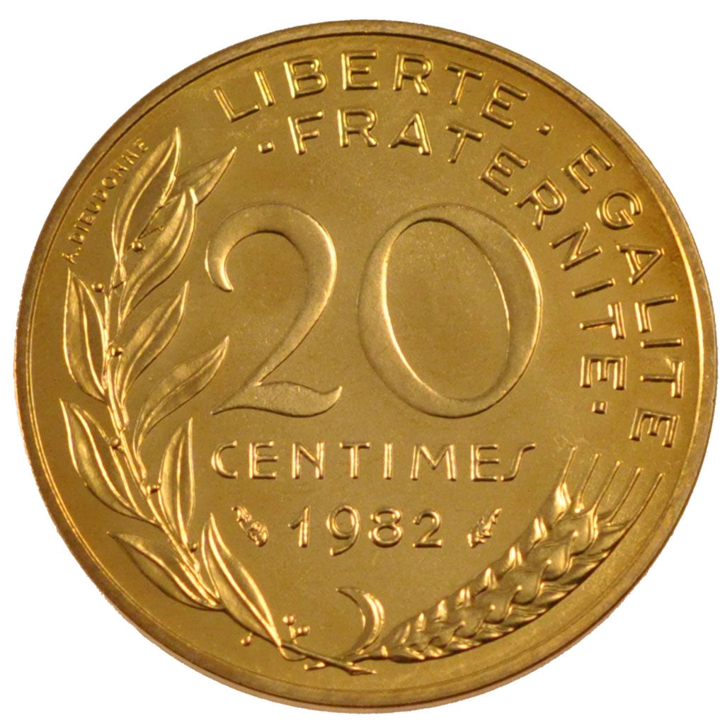 FRANCE, Marianne, 20 Centimes, 1982, Paris, KM #930, MS(63), Aluminum-Bronze,...