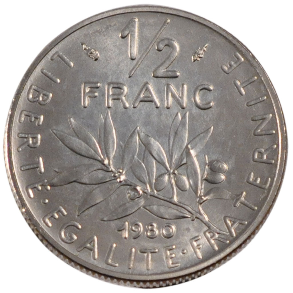 FRANCE, Semeuse, 1/2 Franc, 1980, Paris, KM #931.1, MS(65-70), Nickel, 19.5,...