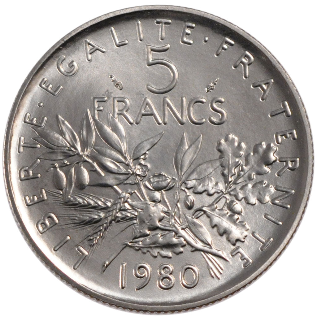FRANCE, Semeuse, 5 Francs, 1980, Paris, KM #926a.1, MS(63), Nickel Clad...