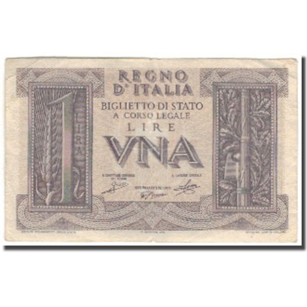 Banknot, Włochy, 1 Lira, KM:26, VF(20-25)