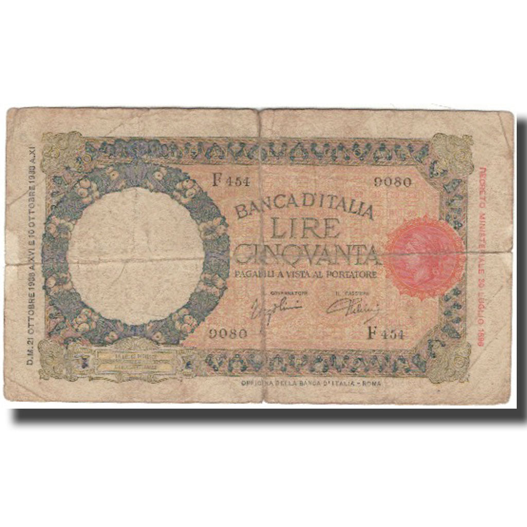 Banknot, Włochy, 50 Lire, KM:54b, VG(8-10)