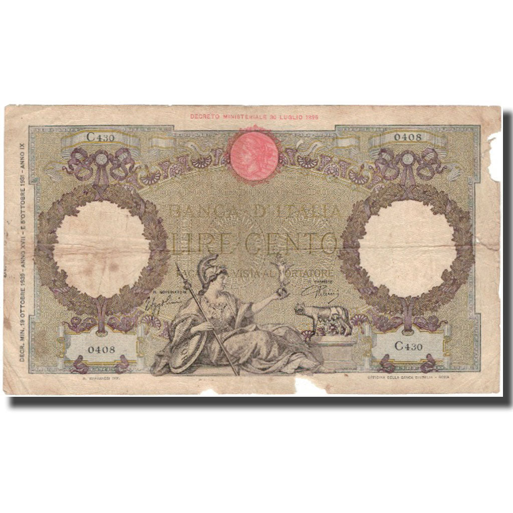 Banknot, Włochy, 100 Lire, KM:55a, VG(8-10)