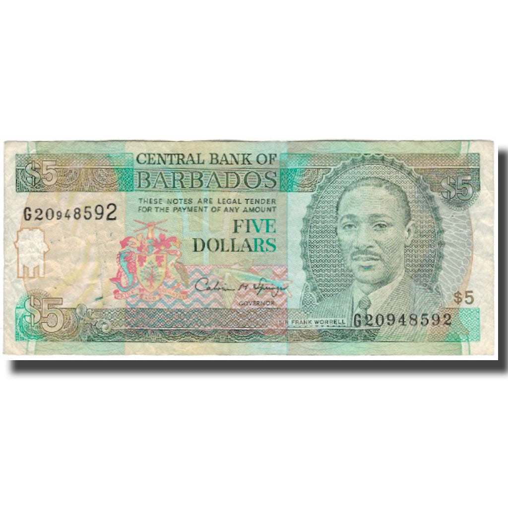 Billete, 5 Dollars, Barbados, KM:43, BC