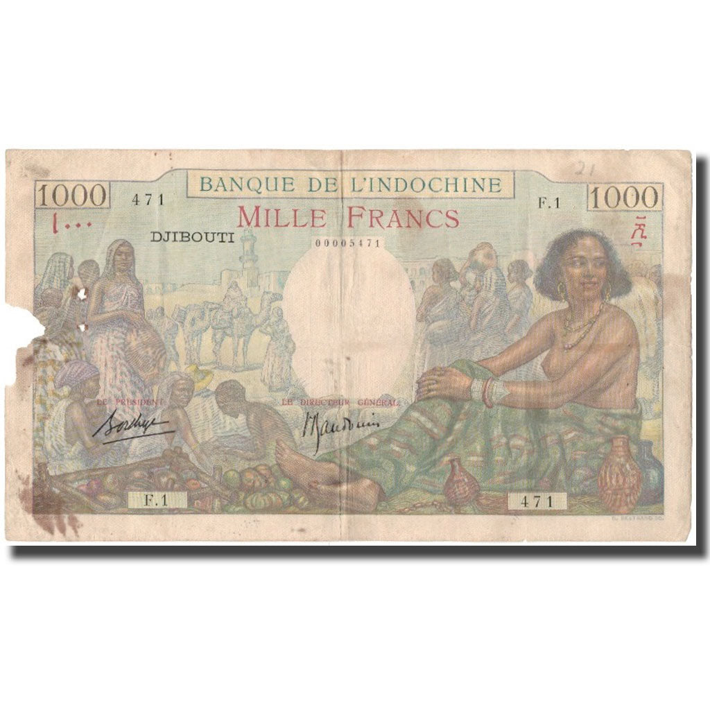 Banknote, French Somaliland, 1000 Francs, KM:10, VG(8-10)