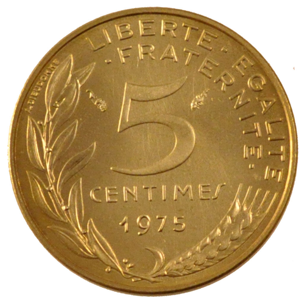 FRANCE, Marianne, 5 Centimes, 1975, Paris, KM #933, MS(65-70), Aluminum-Bronze,.