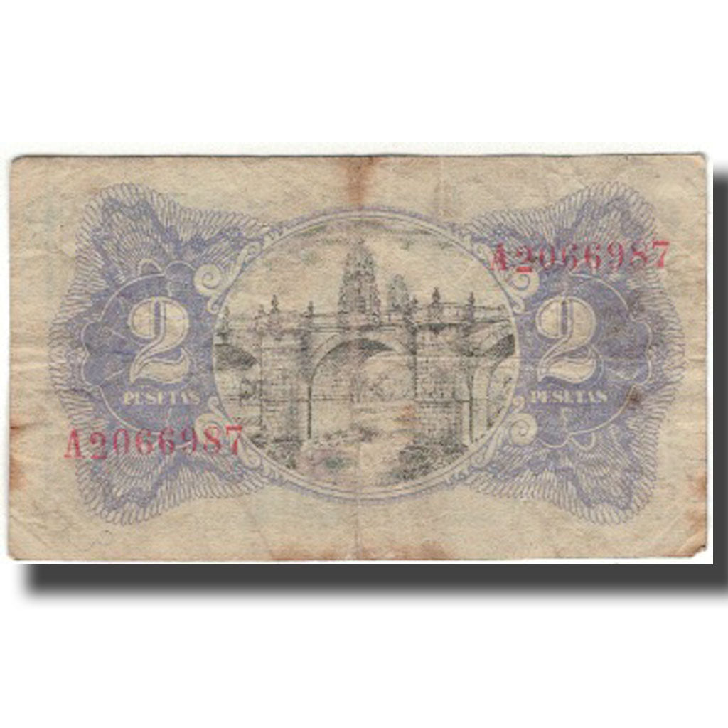 Banknot, Hiszpania, 2 Pesetas, 1938, KM:95, VG(8-10)
