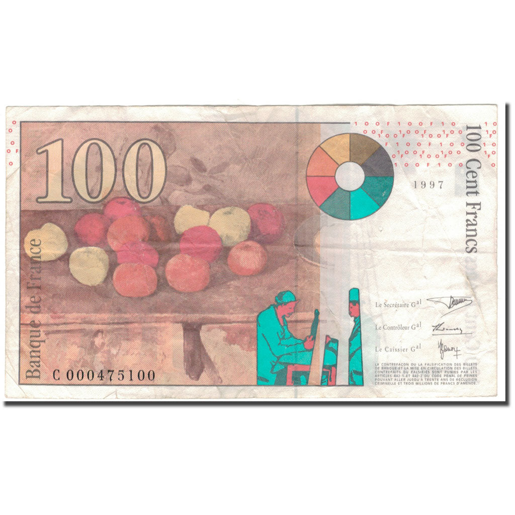 France, 100 Francs, Cézanne, 1997, VF(20-25), Fayette:74.1, KM:158a