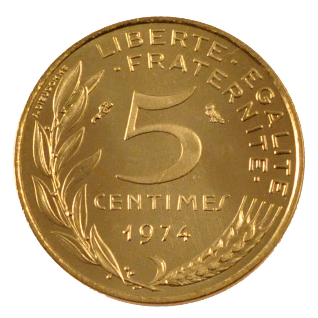 FRANCE, Marianne, 5 Centimes, 1974, Paris, KM #933, MS(65-70), Aluminum-Bronze,.