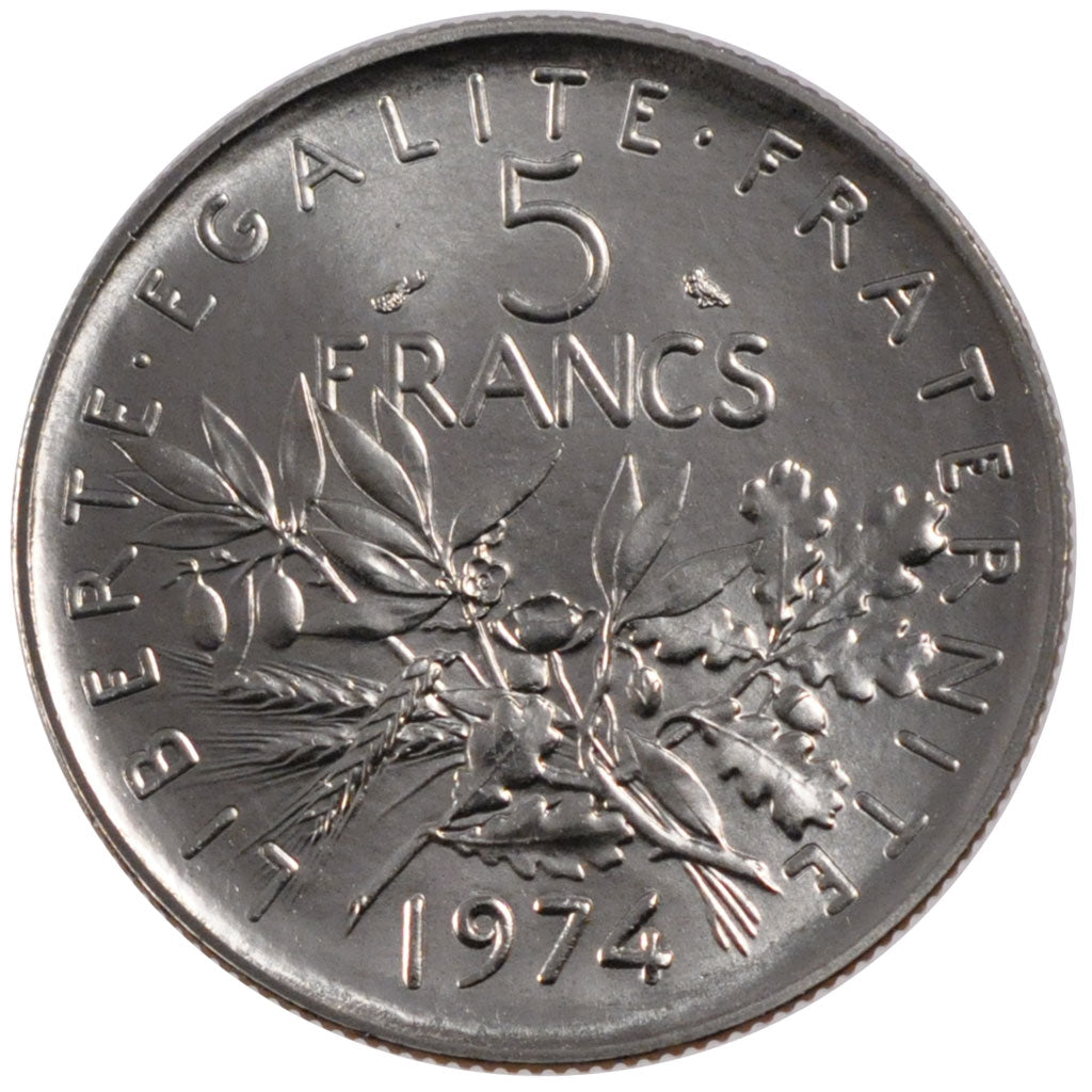 FRANCE, Semeuse, 5 Francs, 1974, Paris, KM #926a.1, MS(65-70), Nickel Clad...