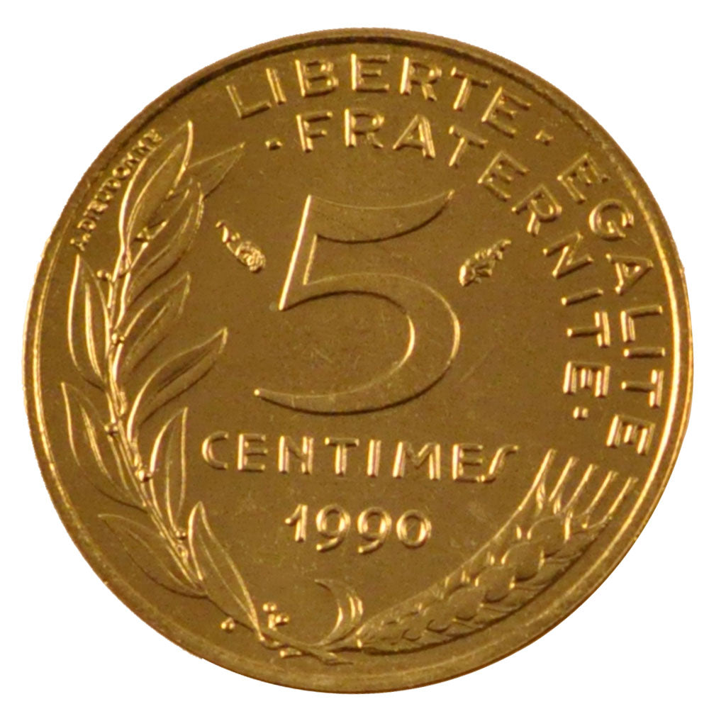 FRANCE, Marianne, 5 Centimes, 1990, Paris, KM #933, MS(65-70), Aluminum-Bronze,.
