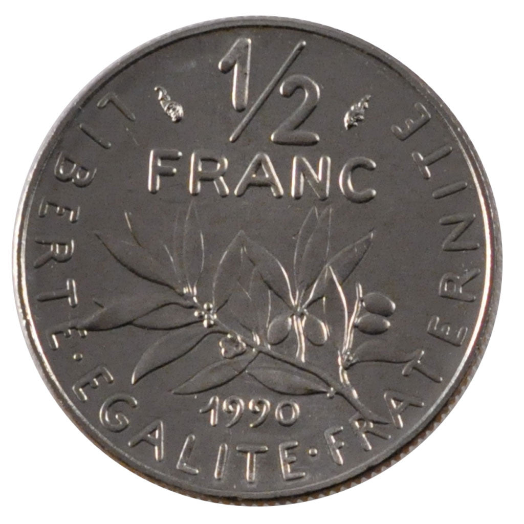 FRANCE, Semeuse, 1/2 Franc, 1990, Paris, KM #931.1, MS(65-70), Nickel, 19.5,...