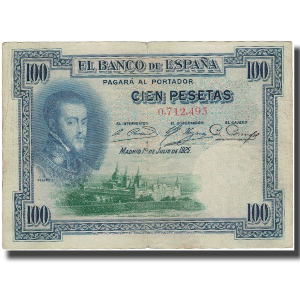 Banknot, Hiszpania, 100 Pesetas, 1925-07-01, KM:69a, VF(20-25)