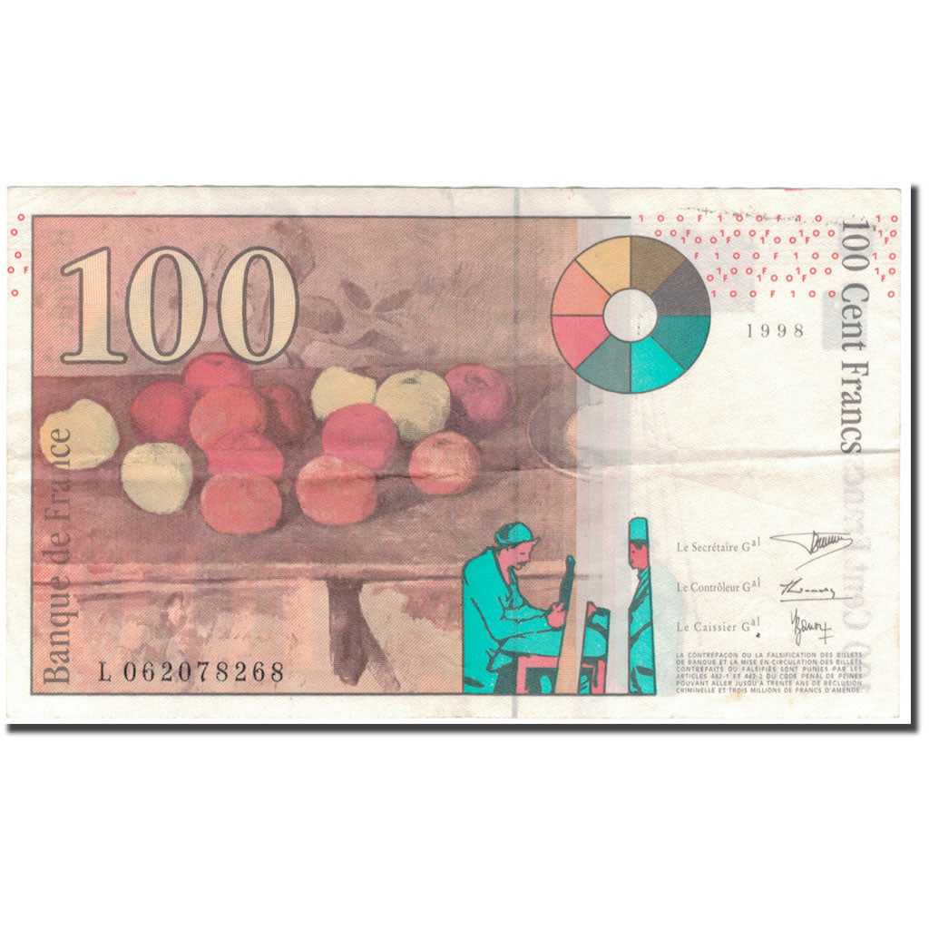 France, 100 Francs, Cézanne, 1998, EF(40-45), Fayette:74.2, KM:158a