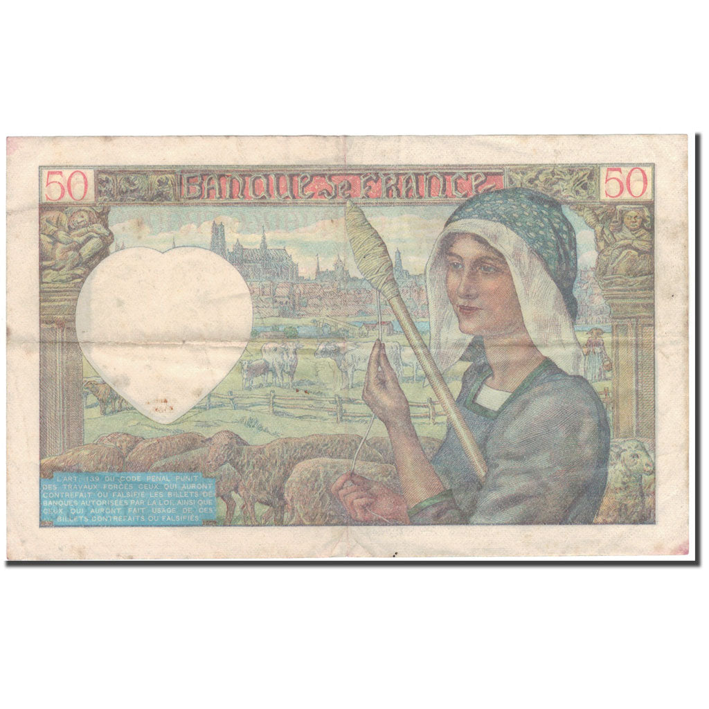 France, 50 Francs, Jacques Coeur, 1940-06-13, TB, Fayette:19.1, KM:93