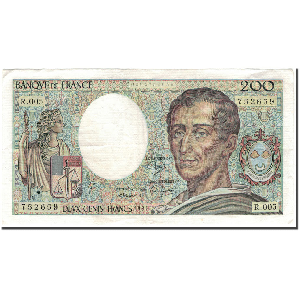 France, 200 Francs, Montesquieu, 1981, EF(40-45), Fayette:70.1, KM:155a