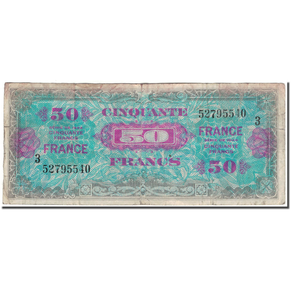 France, 50 Francs, Drapeau/France, 1944, B+, Fayette:VF24.3, KM:122c