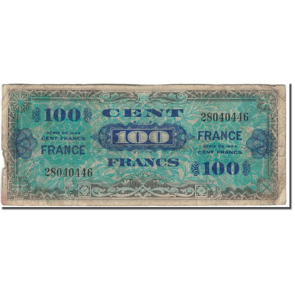 France, 100 Francs, Drapeau/France, 1944, B+, Fayette:VF25.1, KM:123a