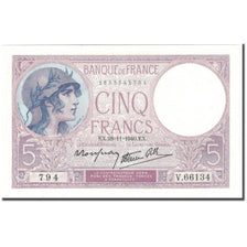 France, 5 Francs, Violet, 1940-11-28, NEUF, Fayette:4.15, KM:83