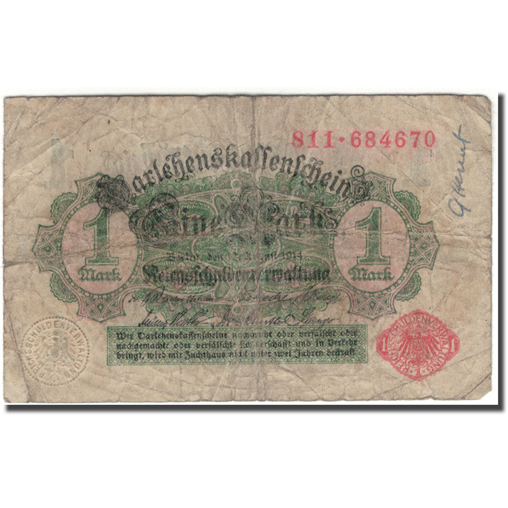 Nota, Alemanha, 1 Mark, KM:50, VG(8-10)
