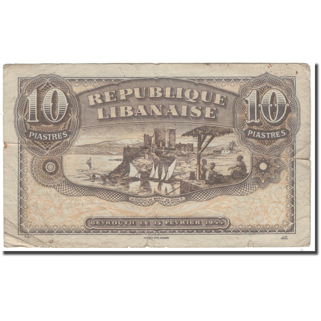 Banknote, Lebanon, 10 Piastres, 1944-02-15, KM:39, VG(8-10)