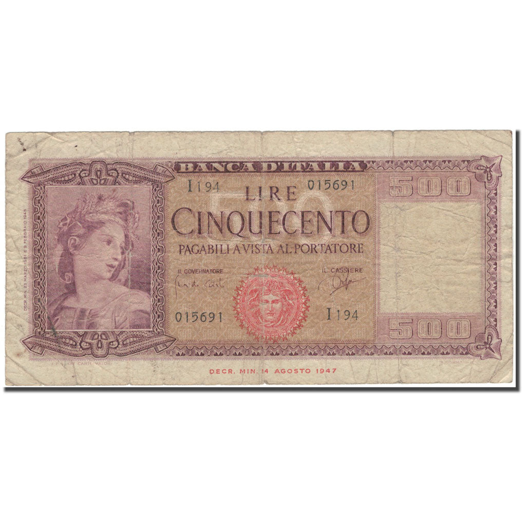 Banknote, Italy, 500 Lire, KM:80b, F(12-15)