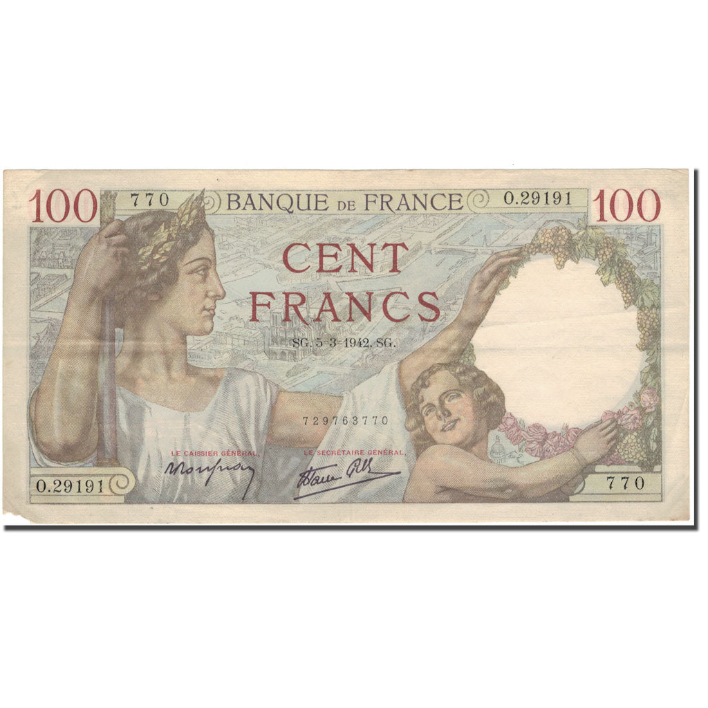 França, 100 Francs, Sully, 1942-03-05, VF(30-35), Fayette:26.67, KM:94
