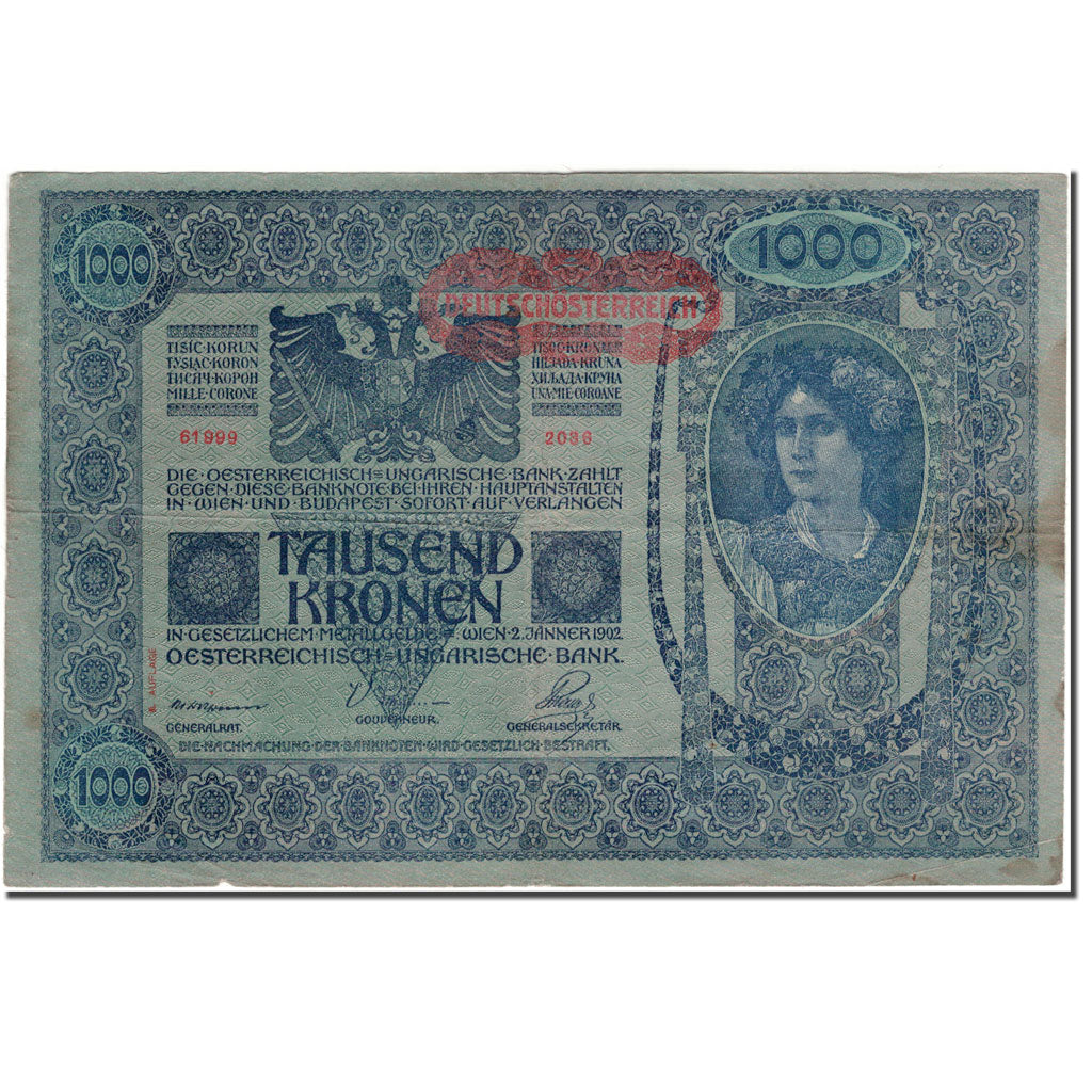 Banknot, Austria, 1000 Kronen, 1902, KM:61, VF(30-35)