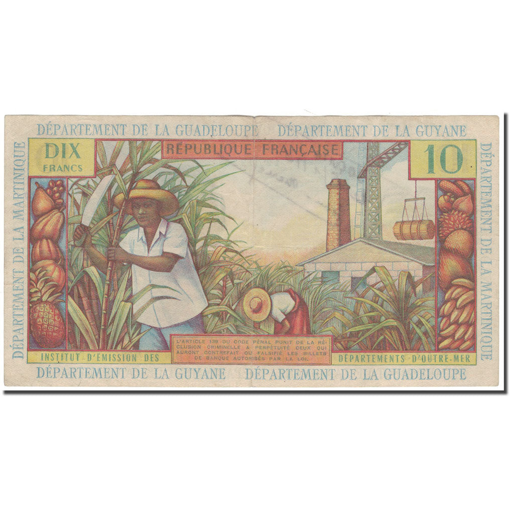 Banknot, Antyle Francuskie, 10 Francs, KM:8a, EF(40-45)