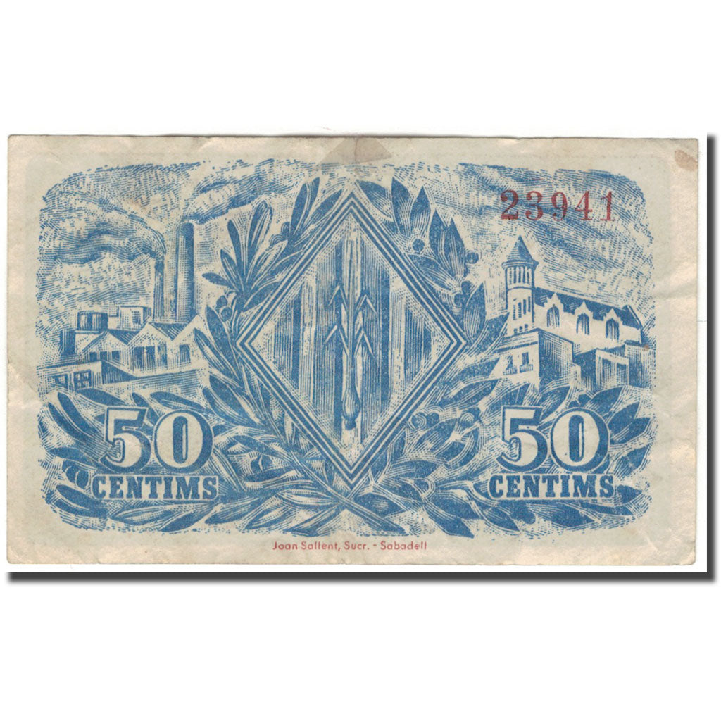 Banknote, Spain, Sabadell, 50 Centimos, Ajuntament, 1937, 1937, EF(40-45)