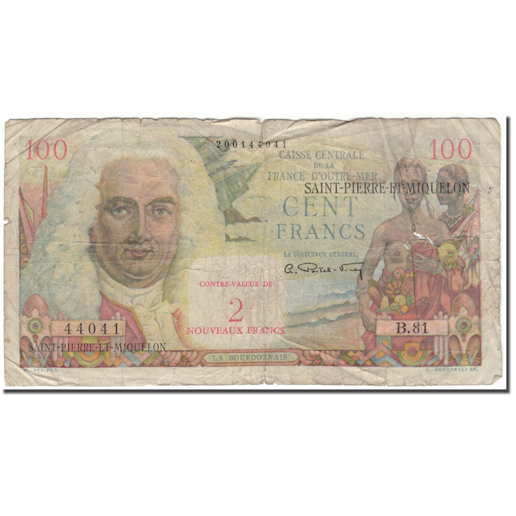 Saint Pierre and Miquelon, 2 Nouveaux Francs on 100 Francs, VF(20-25), KM:32