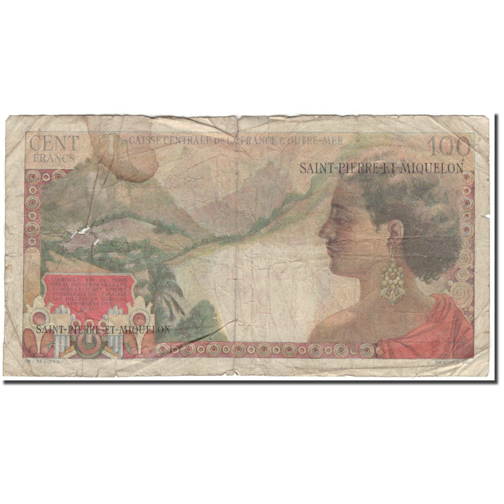 Saint Pierre and Miquelon, 2 Nouveaux Francs on 100 Francs, VF(20-25), KM:32